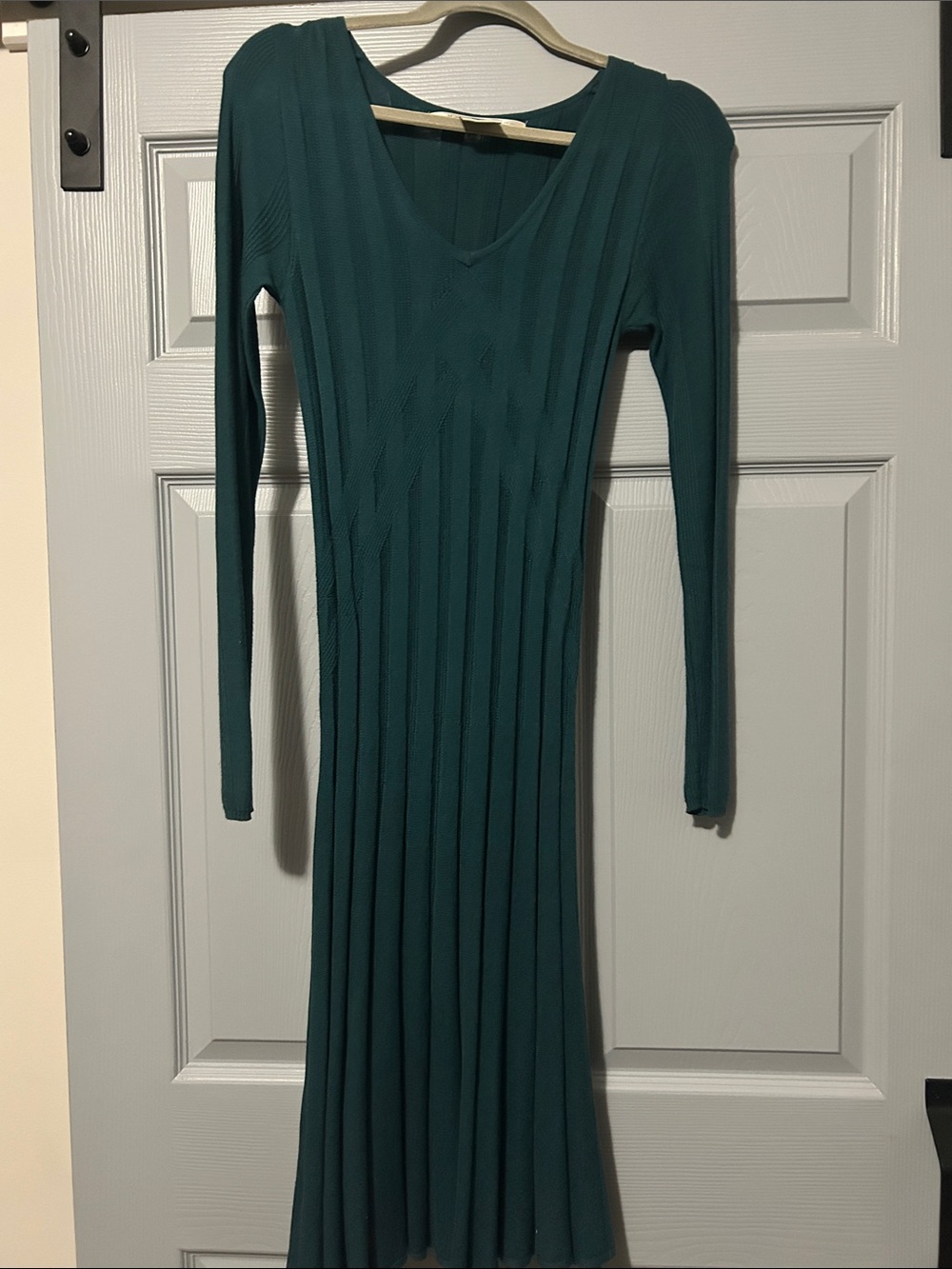 Max Studio Teal Long-Sleeve Ribbed V-Neck Dress